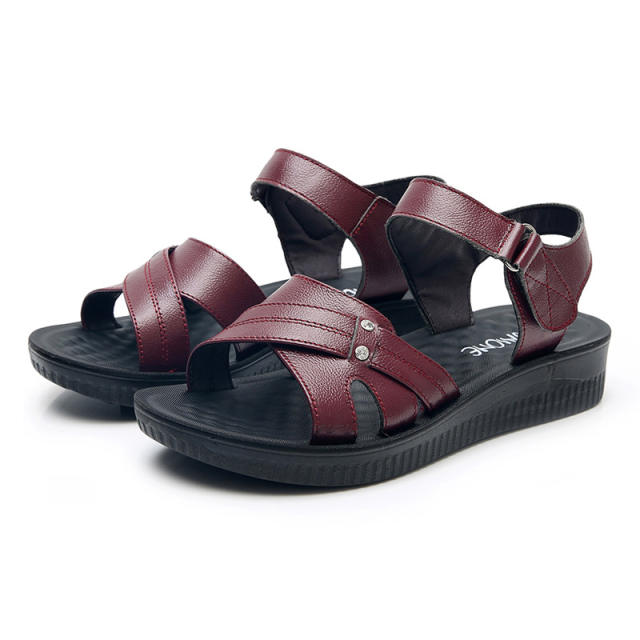 Mom Leather Sandals Women's Summer Sandals Soft Sole Lightweight Shoes PQ918B
