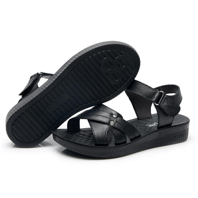 Mom Leather Sandals Women's Summer Sandals Soft Sole Lightweight Shoes PQ918B