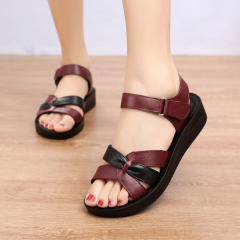 Red Leather Sandals Women Summer Sandals Mom Wearable Shoes Foothold PQ957B