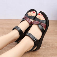 Black Leather Sandals Women Summer Sandals Mom Wearable Shoes Foothold PQ957A