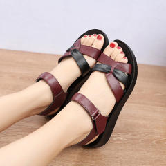 Black Leather Sandals Women Summer Sandals Mom Wearable Shoes Foothold PQ957A