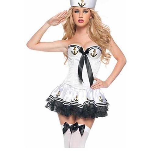White Sexy Sailor Costume for Women Night Club Navy Cosplay Uniform PQ839A
