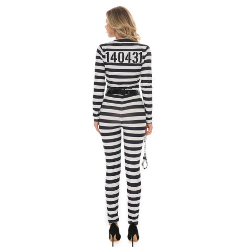Women Criminal Party Fancy Jumpsuit Female Prisoner Cosplay Costume PQ30793