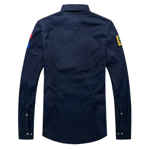 [Winter Velvet] Dark Blue Long Sleeve Men Casual Shirts Solid Color Fashion Tops PQ8307B