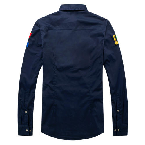 [Winter Velvet] Dark Blue Long Sleeve Men Casual Shirts Solid Color Fashion Tops PQ8307B