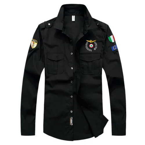 Black Long Sleeve Fashion Shirts For Men Solid Color Casual Tops PQ1618A