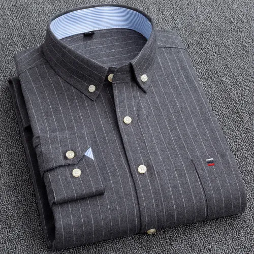 Men's Business Casual Long Sleeve Shirt Pure Cotton Oxford Plaid Shirt PQNJF18