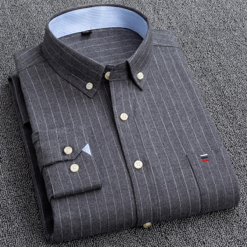 Men's Business Casual Long Sleeve Shirt Pure Cotton Oxford Plaid Shirt PQNJF18