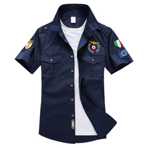 Dark Blue Short Sleeve Men Fashion Shirts Solid Color Casual Tops PQ1617C