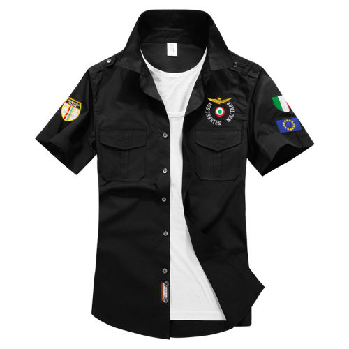 Black Short Sleeve Men Fashion Shirts Solid Color Casual Tops PQ1617A