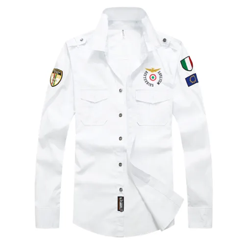 White Long Sleeve Fashion Shirts For Men Solid Color Casual Tops PQ1618B