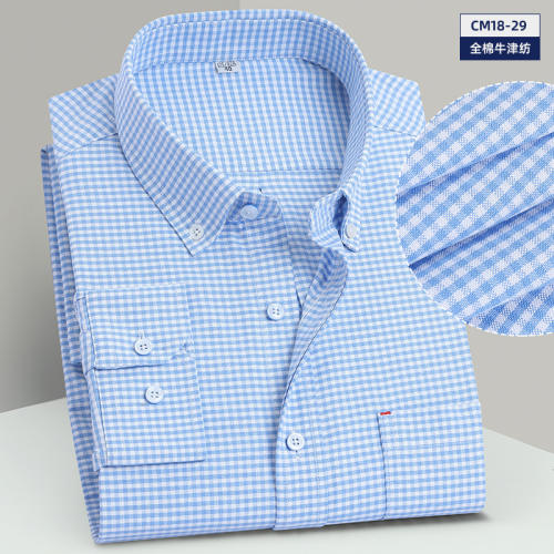 Men's Business Casual Shirt Long Sleeve Cotton Oxford Plaid Shirt PQNJF29