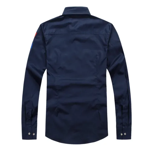 Dark Blue Long Sleeve Fashion Shirts For Men Solid Color Casual Tops PQ1618C