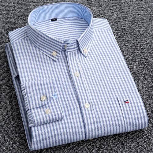 Pure Cotton Oxford Plaid Shirt Men's Business Casual Long Sleeve Shirt PQNJF07