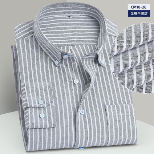 Men's Business Casual Long Sleeve Shirt Pure Cotton Oxford Plaid Shirt PQNJF28
