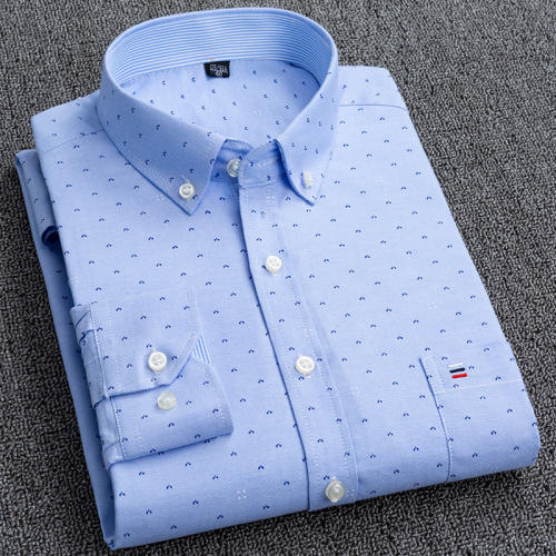 Men's Business Casual Long Sleeve Shirt Pure Cotton Oxford Plaid Shirt PQNJF19