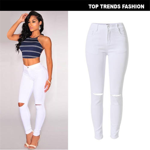 White Sexy High Waist Jeans Women Fashion Denim Trousers PQTSL017B