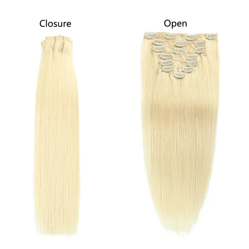 8Pcs Per Set Clip in Human Hair Wig Silky Straight Hair Extension PQ#60A