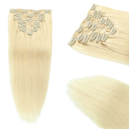 7Pcs Per Set Clip in Human Hair Wig Silky Straight Hair Extension PQ#60B