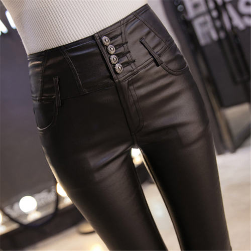 Sexy PU Hight Waist Trousers Skinny Faux Leather Pants for Women PQ4916