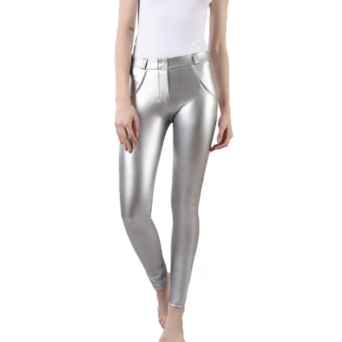 Mid Waist Wine Red Sexy PU Pants Faux Leather Trousers Women PQANZ-9MWSWL