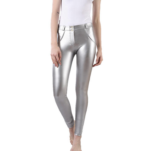 Mid Waist Wine Red Sexy PU Pants Faux Leather Trousers Women PQANZ-9MWSWL