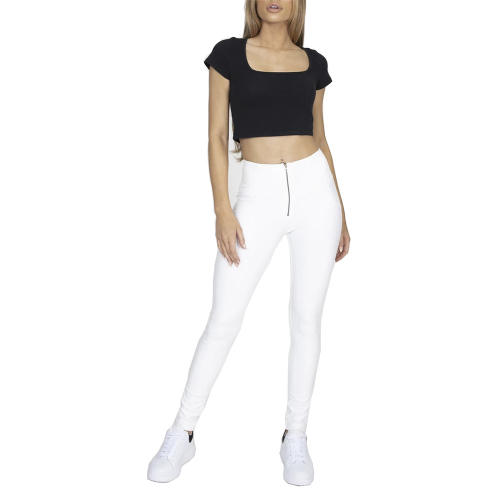 High Waist White Sexy PU Pants Faux Leather Trousers Women PQANZ-8HWSWL
