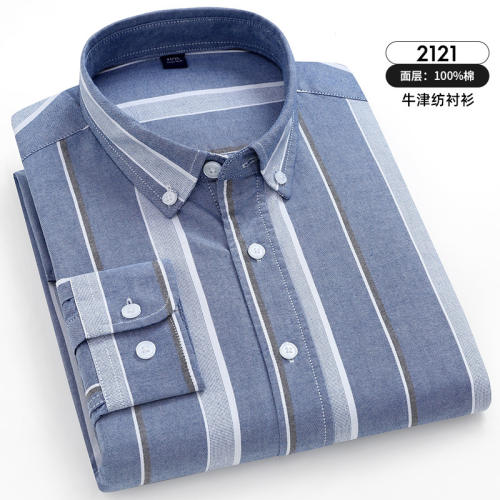 Long Sleeve Cotton Tops Casual Shirt For Men Thick Stripes Business Shirts PQ2121