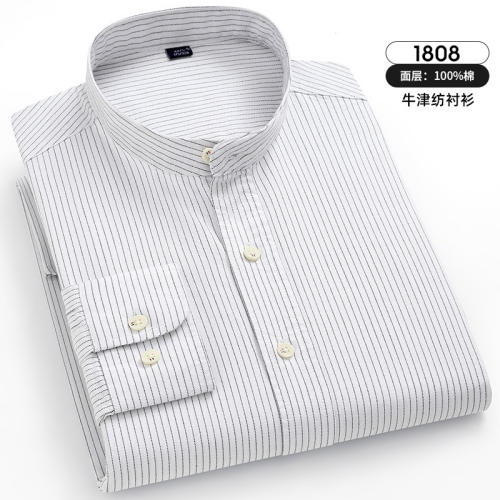 White Pinstripe Shirt For Men Business Casual Shirt Long Sleeve Cotton PQNJF1808