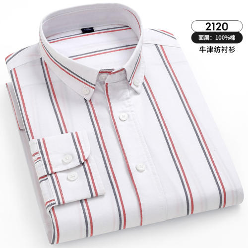 Long Sleeve Business Casual Shirt For Men Cotton Tops Thick Stripes Shirts PQ2119