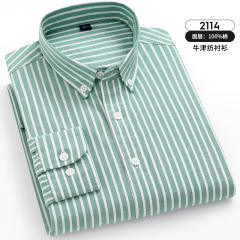 White Pinstripe Shirt For Men Business Casual Shirt Long Sleeve Cotton PQNJF1808