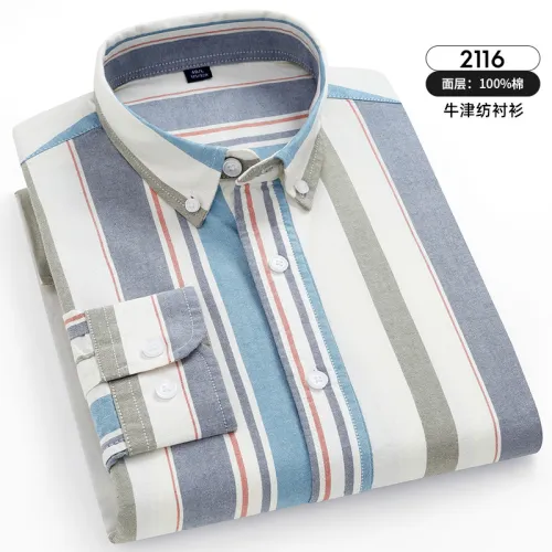 Thick Stripes Shirt For Men Business Casual Shirt Long Sleeve Cotton Tops PQ2115