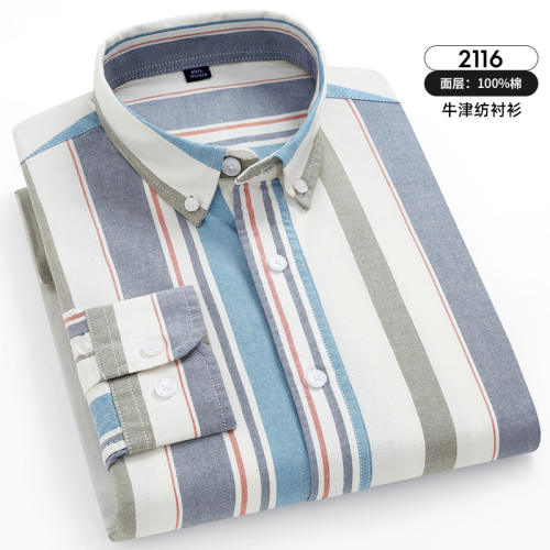 Thick Stripes Shirt For Men Business Casual Shirt Long Sleeve Cotton Tops PQ2115