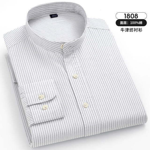 Blue Pinstripe Shirt For Men Business Casual Shirt Long Sleeve Cotton PQNJF1811