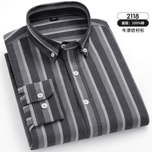 Business Casual Shirt For Men Long Sleeve Cotton Tops Thick Stripes Shirts PQ2118