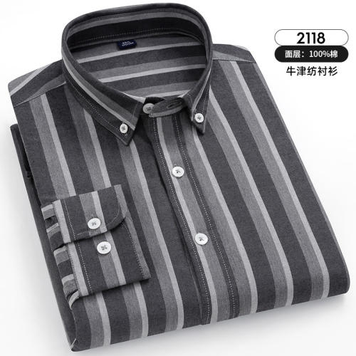 Business Casual Shirt Thick Stripes Shirt For Men Long Sleeve Cotton Tops PQ2116