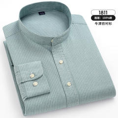 Green Pinstripe Shirt For Men Business Casual Shirt Long Sleeve Cotton PQNJF2114