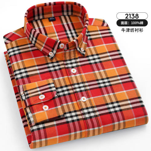 Pure Cotton Oxford Plaid Casual Shirt Men Long Sleeve Business Shirt PQ2138