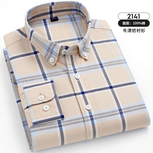 Oxford Plaid Casual Shirt For Men Long Sleeve Cotton Business Shirt PQ2140