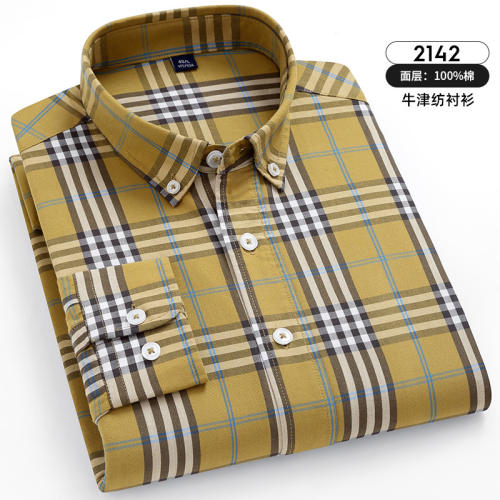Long Sleeve Cotton Business Shirt Oxford Plaid Casual Shirt For Men PQ2141