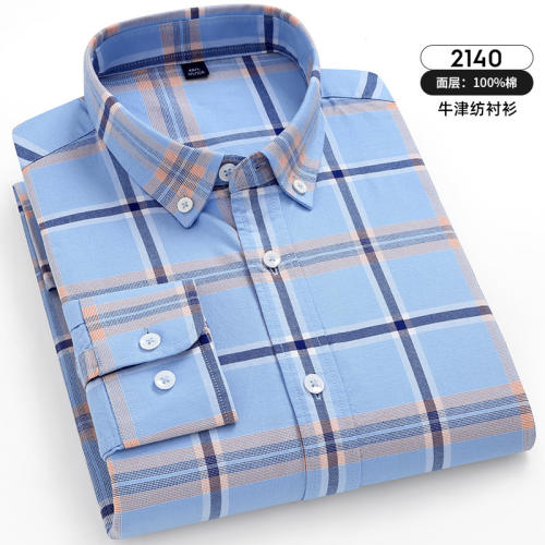 Oxford Plaid Casual Shirt For Men Long Sleeve Cotton Business Shirt PQ2140