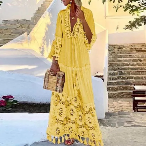 White Tassel Beach Dresses For Women Crochet Bohemia Dress PQ4013A