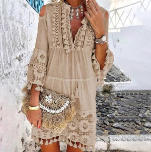 Khaki Tassel Summer Dress Fashion Beach Dresses For Women PQ4700E