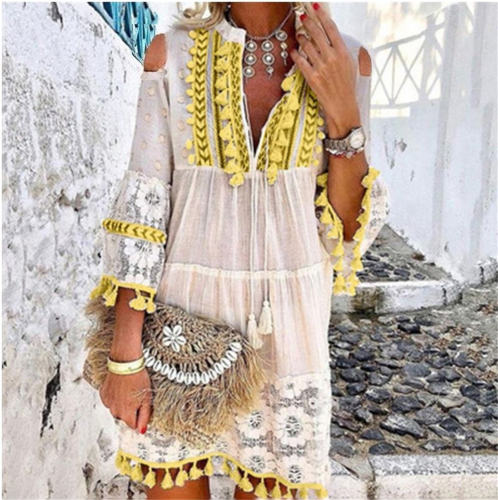 Khaki Tassel Summer Dress Fashion Beach Dresses For Women PQ4700E