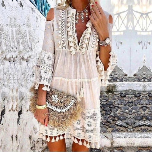 White Tassel Summer Dress Fashion Beach Dresses For Women PQ4700A