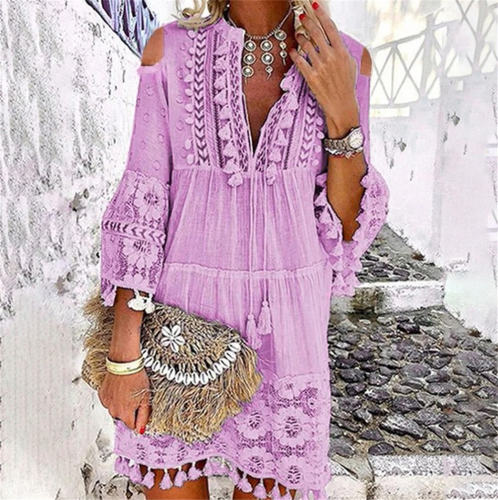 Purple Tassel Summer Dress Fashion Beach Dresses For Women PQ4700D