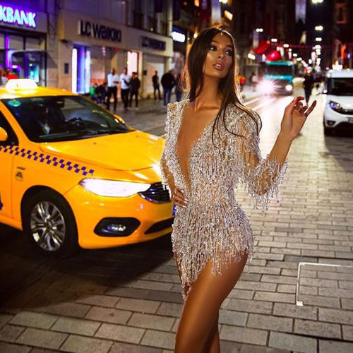Sexy Tassel Club Dresses For Women Fashion Sequin Mini Dress PQ2011