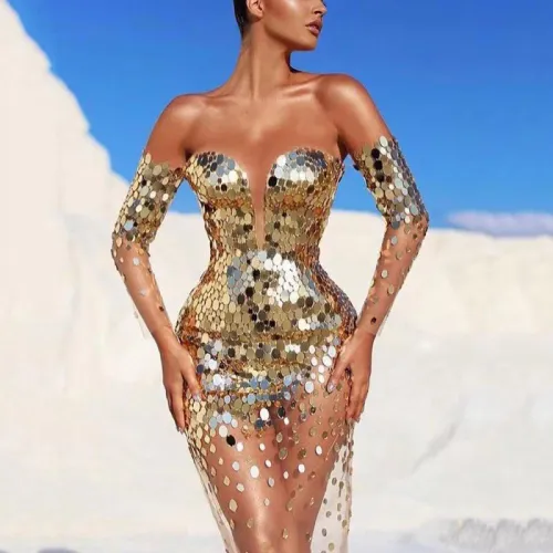 Sexy Off Shoulder Club Dresses For Women Fashion Sequin Party Dress PQ8129