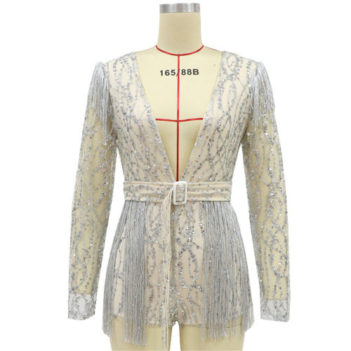 Fashion Deep V-neck Night Club Wear For Women Sequin Bodysuit PQ5000A