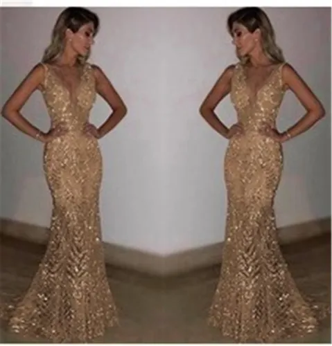 Silver V-neck Sequin Party Dress For Women Sexy Evening Dresses PQ1310B